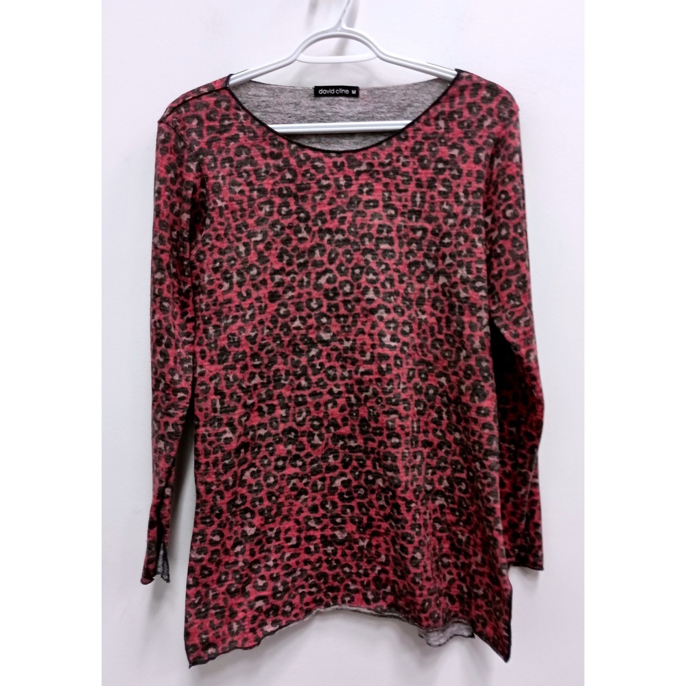 David Cline Leopard Print Top Womens Medium Pink Animal Print Long Sleeve Casual